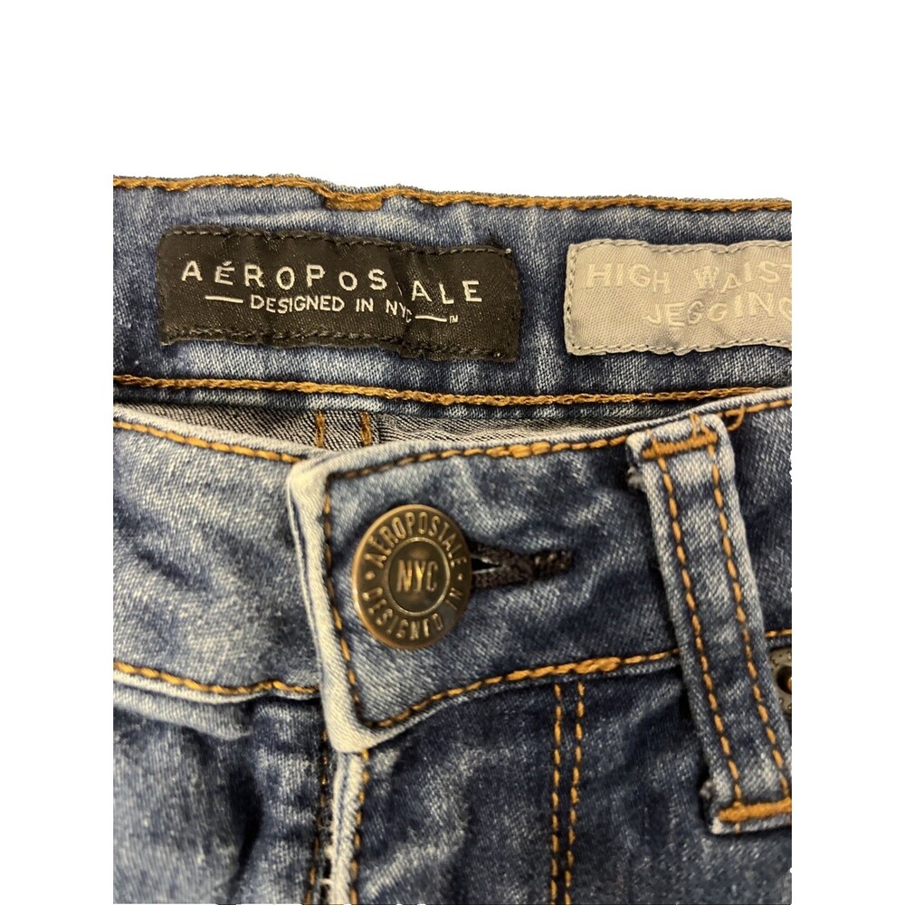 AEROPOSTALE JEANS WOMEN'S HIGH-WAISTED JEGGING SZ 2 LONG BLUE DENIM - Picture 6 of 13